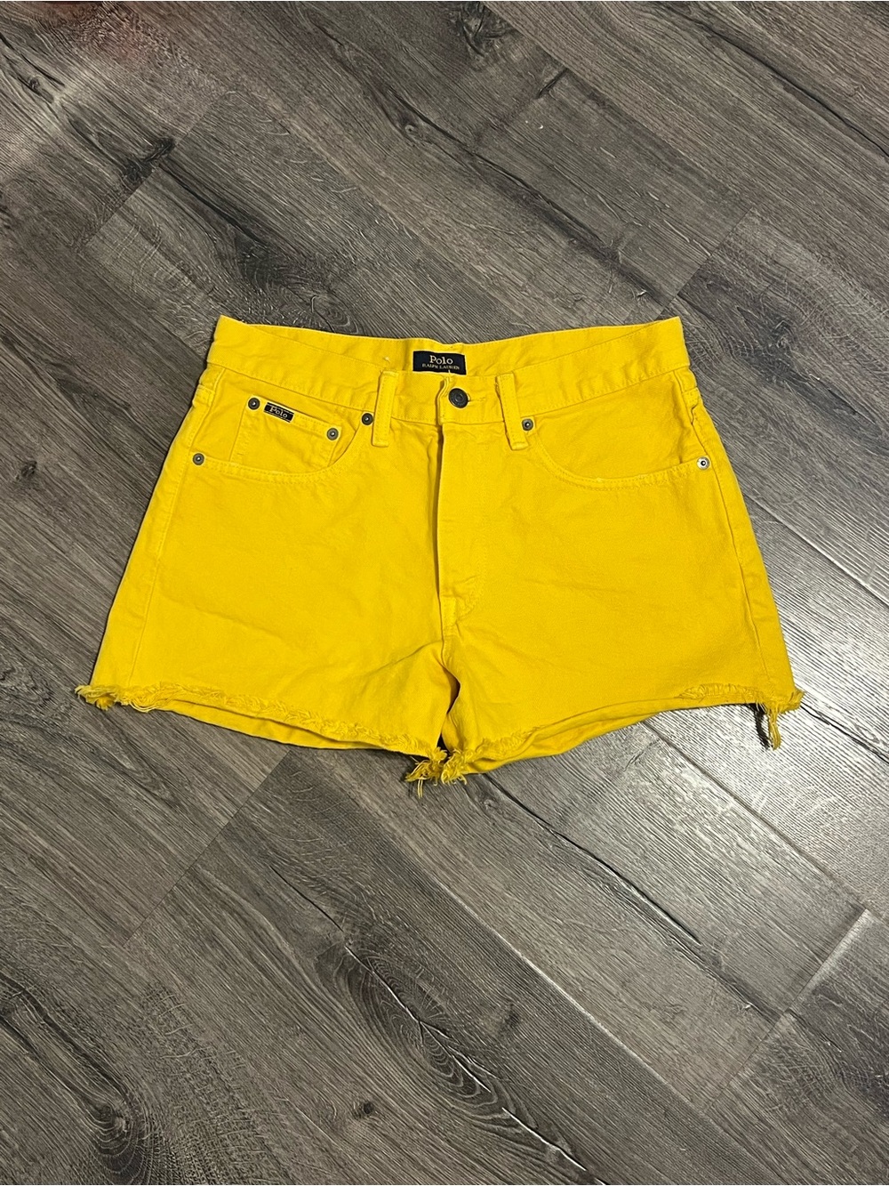 Polo Ralph Lauren Womens Size 26 The Crosby Relaxed Denim Cut Off Yellow Shorts - Picture 2 of 12